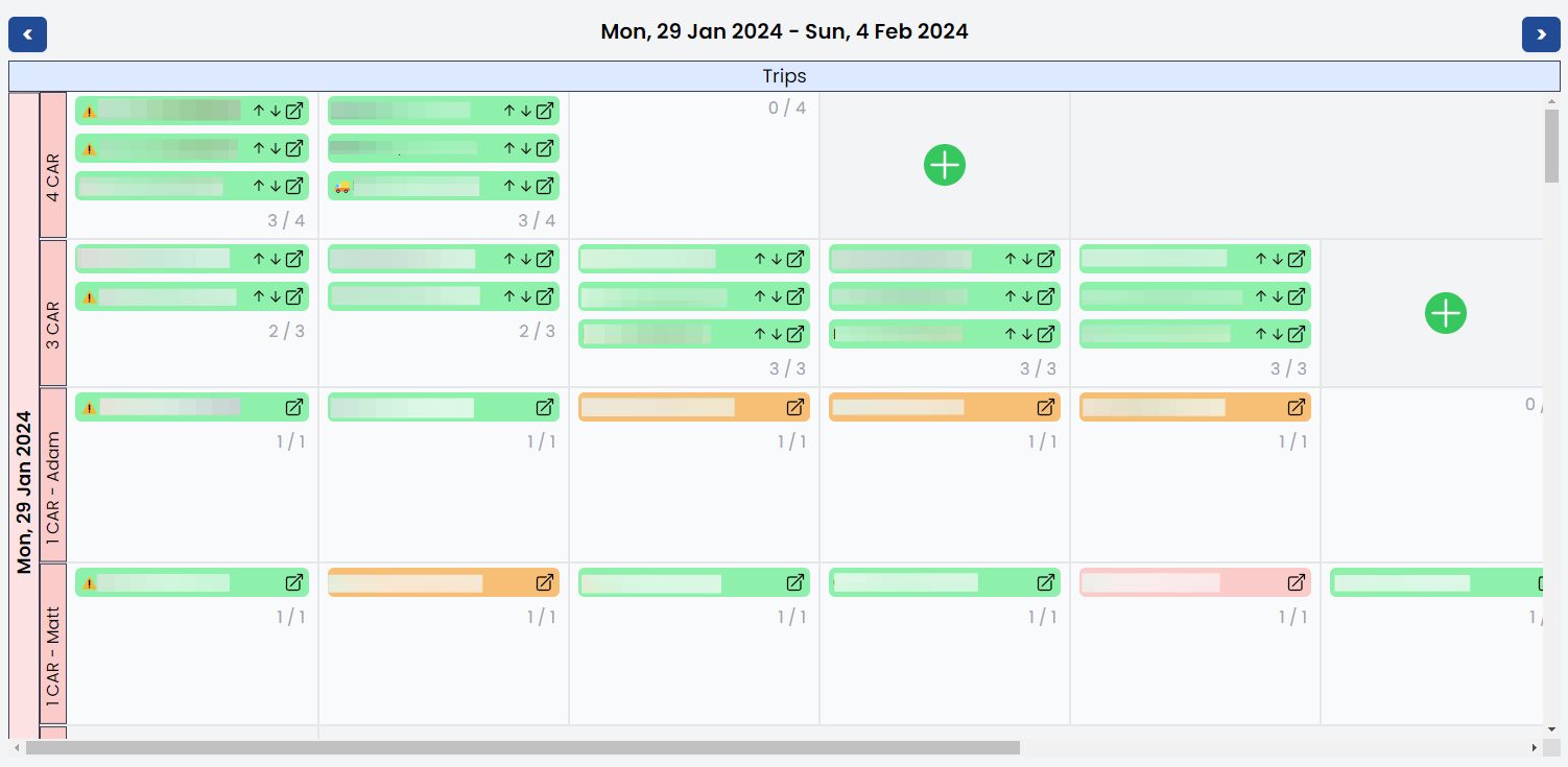An anonymised preview of the jobs calendar shown on the GP Dashboard.