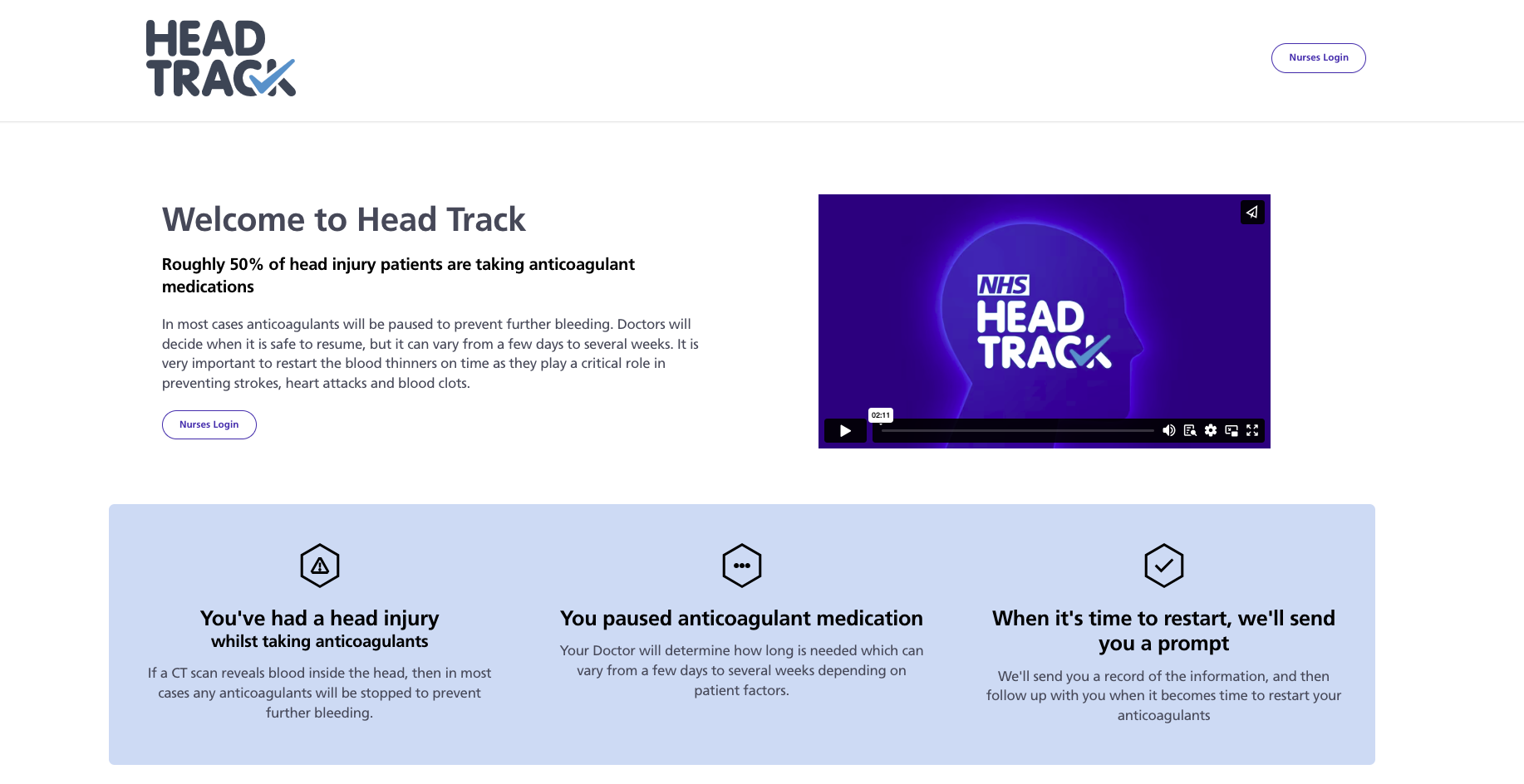 The front page of HeadTrack, which follows GDS design standards.